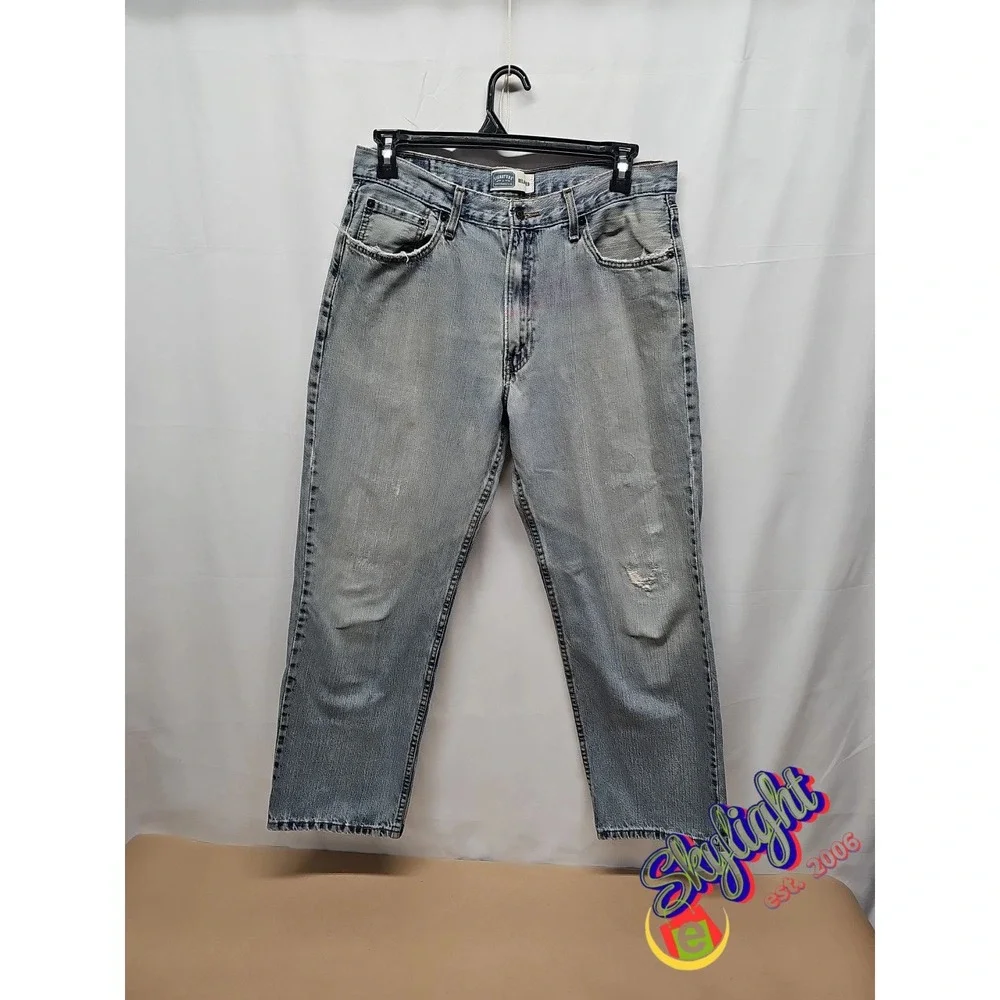 Levi Strauss Signature Men Blue Relaxed Fit Distressed Classic Denim Jeans 36x30